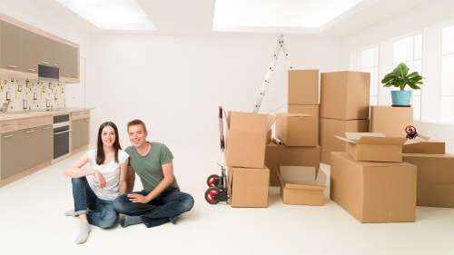 Packed home belongings prepared for removals in West London